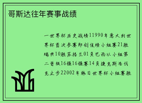 哥斯达往年赛事战绩